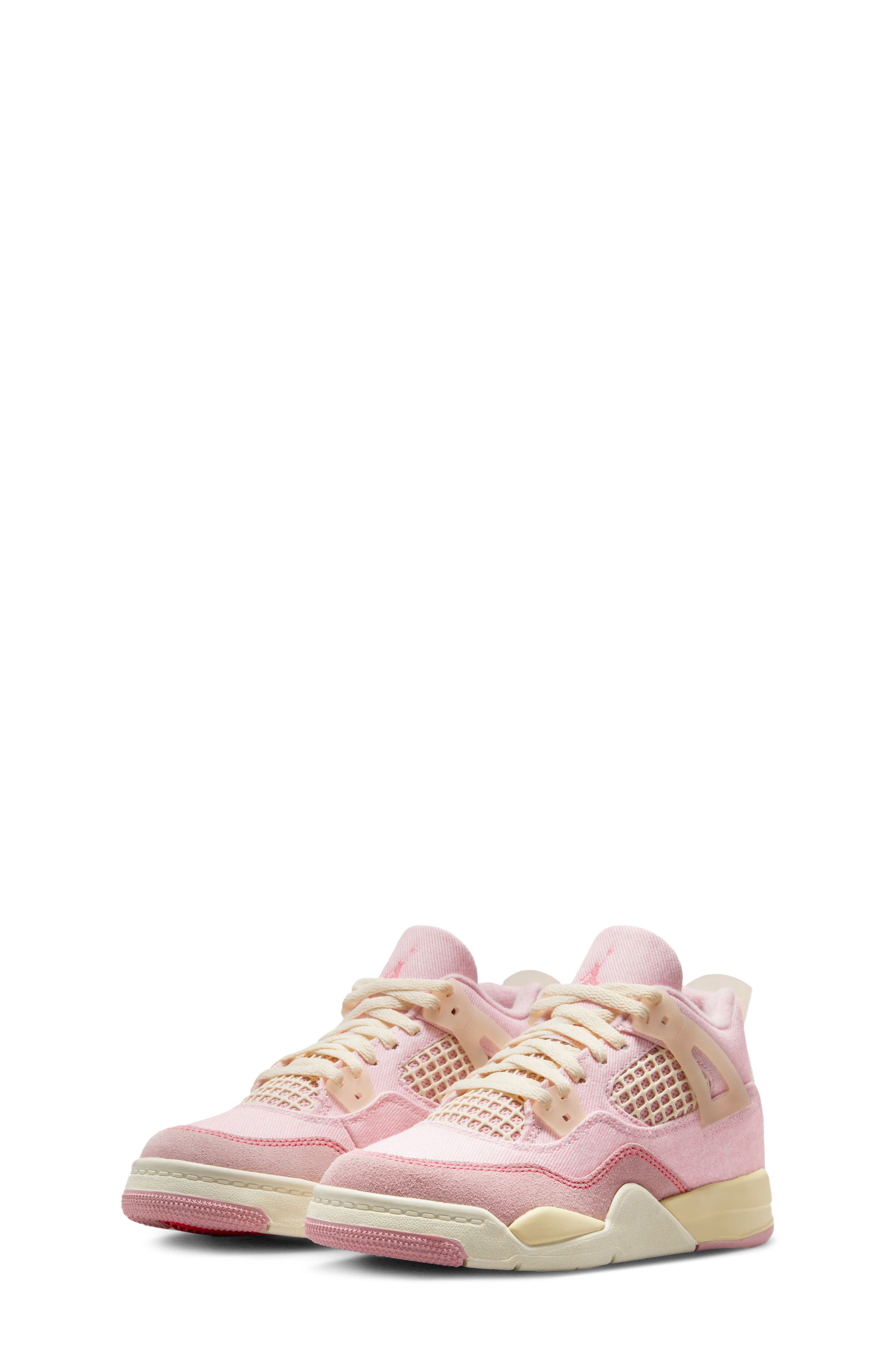 Jordan Kids' Jordan 4 Retro 'Worn Blue' Basketball Sneaker, Main, color, Pearl Pink/ Iced Carmine