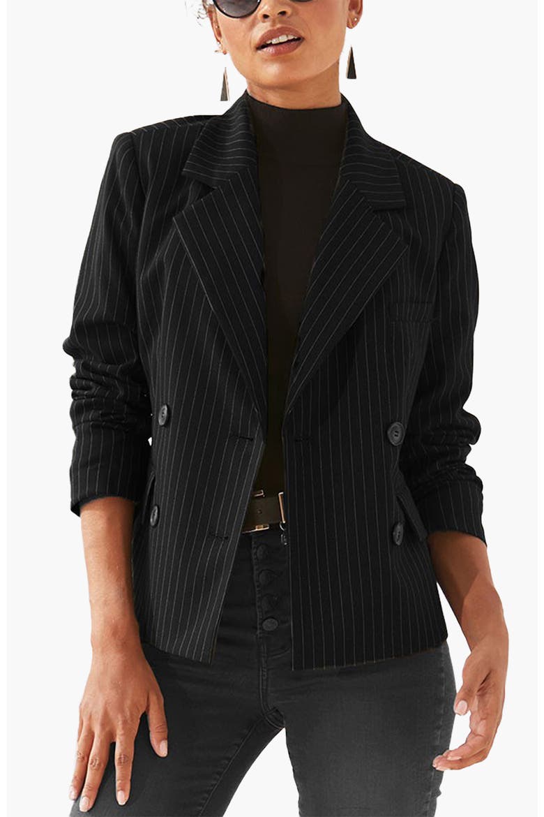 Double Breasted Blazer, Main, color, Black & Brown