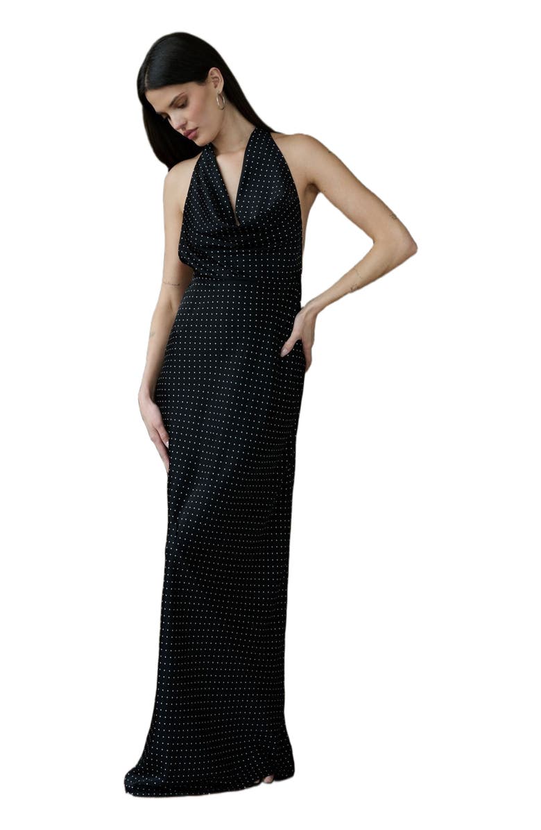 WeWoreWhat Cowl Halter Maxi Dress, Alternate, color, Black Multi