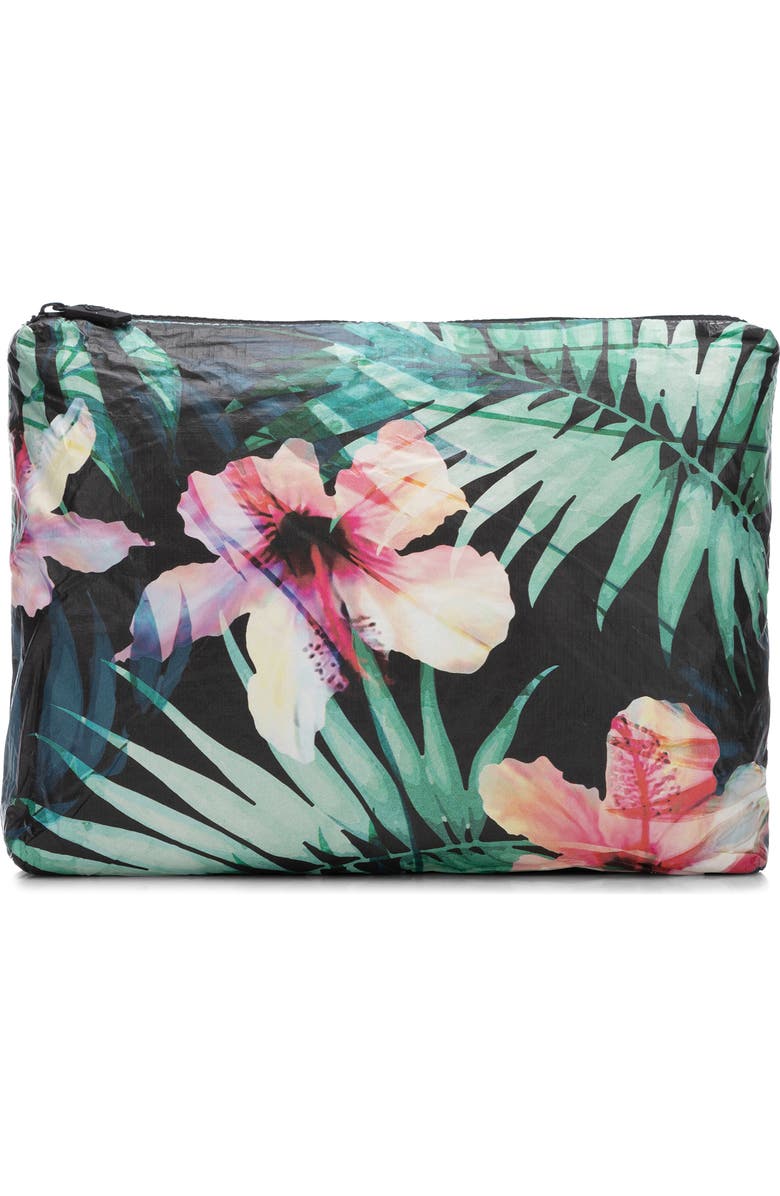 Aloha Collection Mid HIbiscus Palm Water Resistant Tyvek<sup>®</sup> Zip Pouch, Main, color,