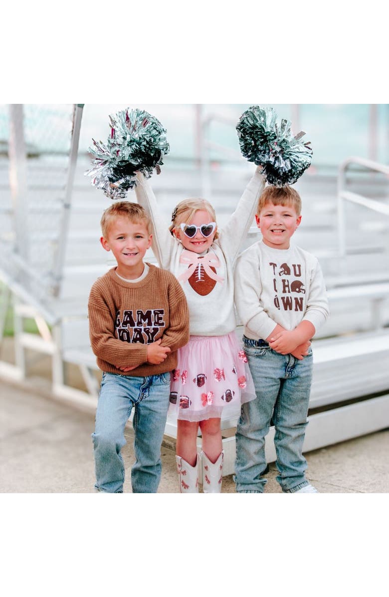 Sweet Wink Bow Football Patch Sweatshirt, Alternate, color, Natural