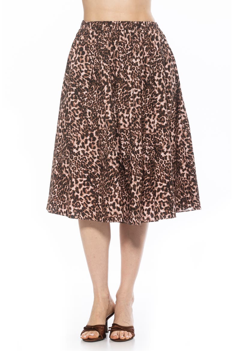 Isla Flared Cotton Blend Midi Skirt, Alternate, color, LEOPARD
