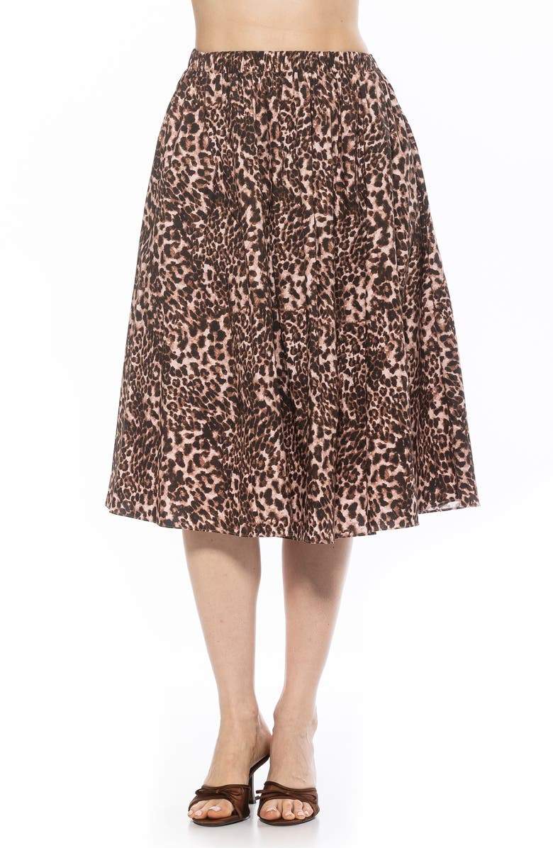 Alexia Admor Isla Flared Cotton Blend Midi Skirt, Alternate, color, Leopard