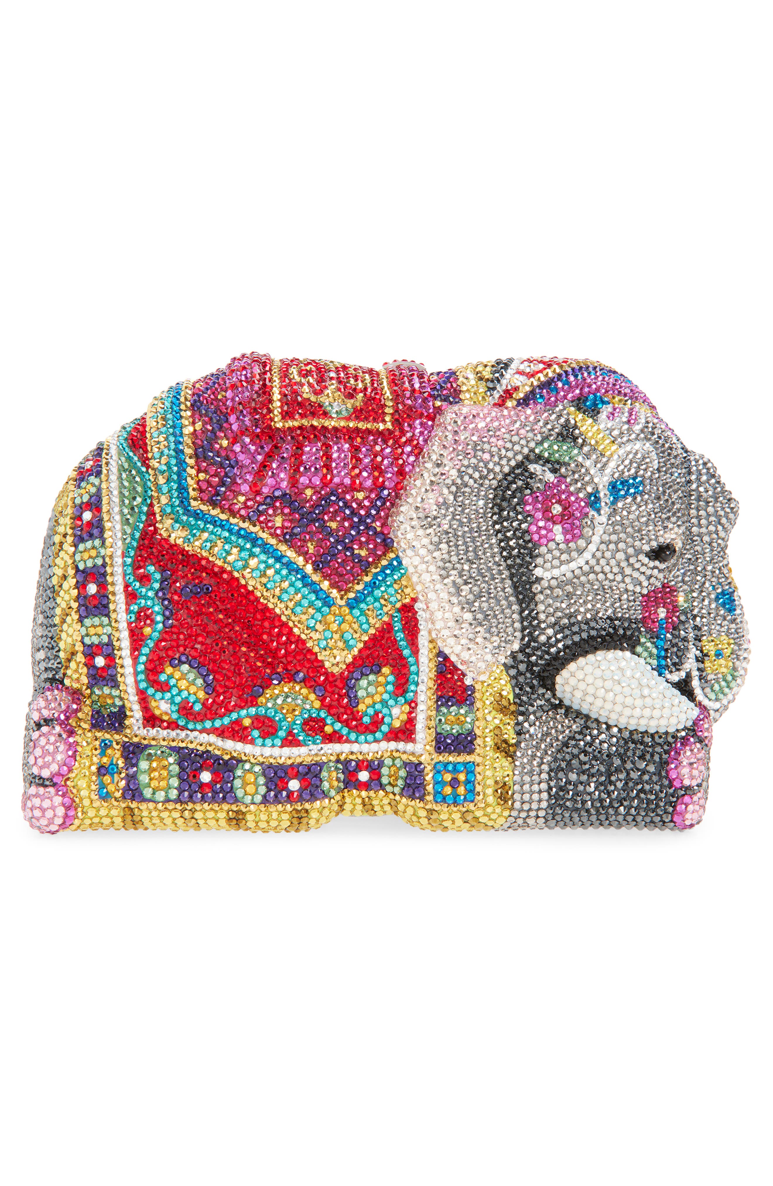 JUDITH LEIBER COUTURE Elephant Crystal Embellished Clutch, Alternate, color, Silver Multi