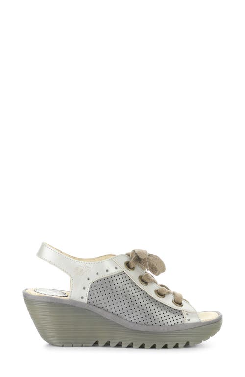 Shop Fly London 'yuta' Platform Wedge Sandal In 018 Silver/plomo