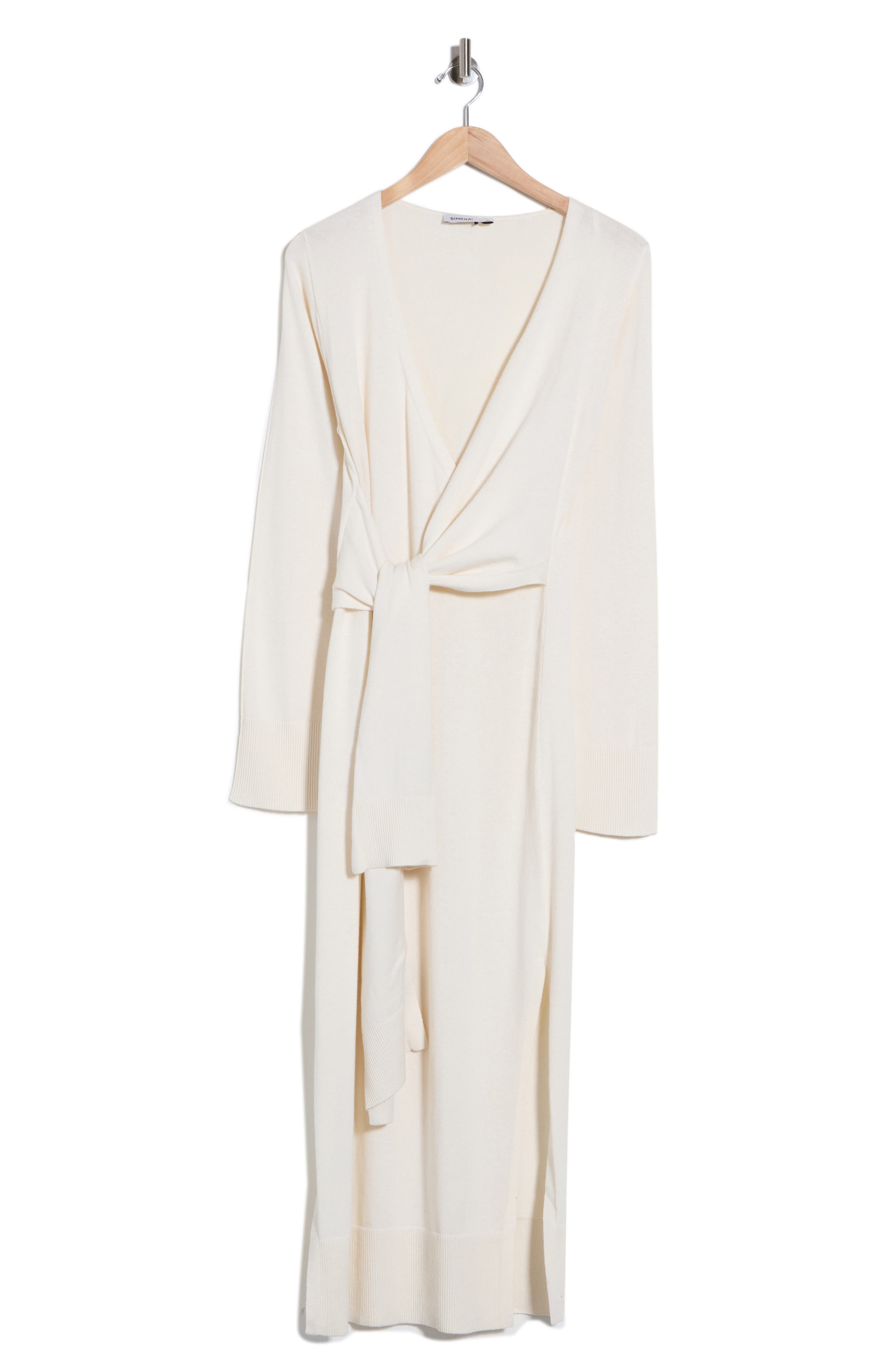 Skyla Long Sleeve Cotton & Cashmere Wrap Sweater Dress