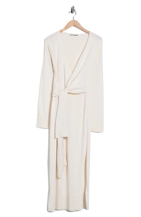 Skyla Long Sleeve Cotton & Cashmere Wrap Sweater Dress