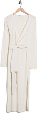 Simkhai Skyla Long Sleeve Cotton & Cashmere Wrap Sweater Dress