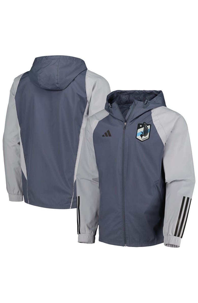adidas Men's adidas Charcoal Minnesota United FC All-Weather Raglan Hoodie Full-Zip Jacket, Main, color, 