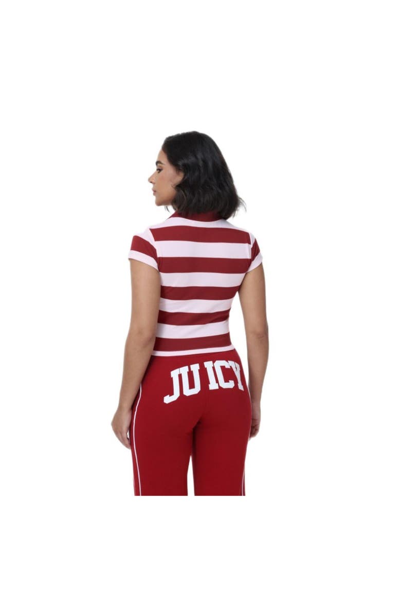 Cropped Striped Polo Knit Top, Alternate, color, RED DAHLIA/SOFT GLOW COMBO