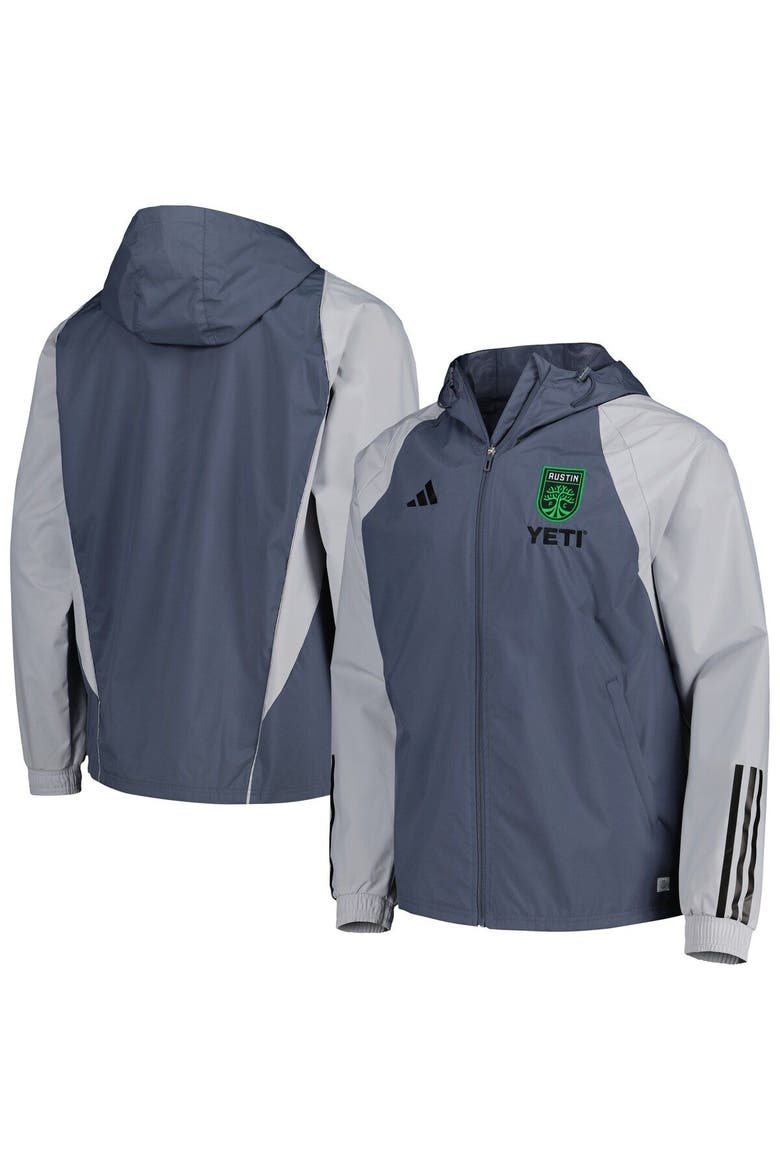Men's adidas Charcoal Austin FC All-Weather Raglan Hoodie Full-Zip Jacket, Main, color, Charcoal