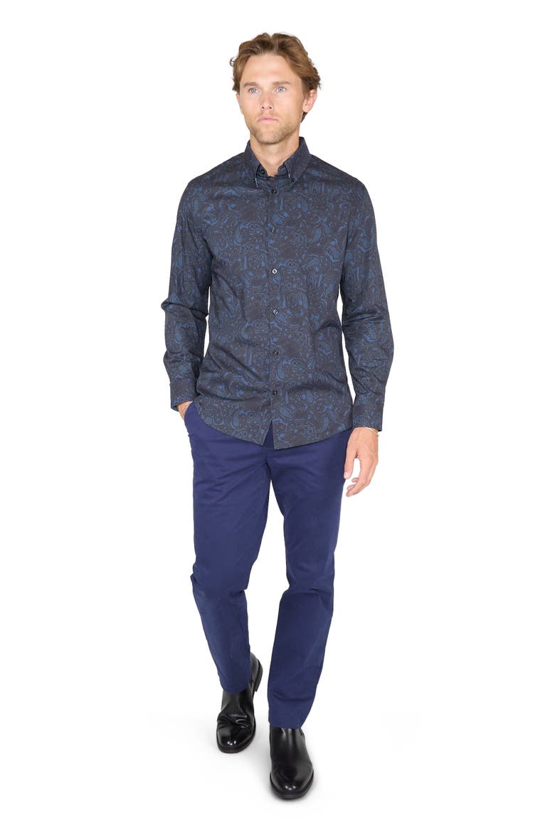 Morris Button-Up Shirt, Alternate, color, Madrid Paisley Navy