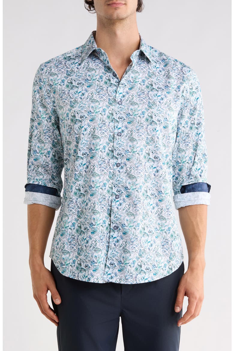 Locust Print Long Sleeve Cotton Shirt, Main, color, MULTI