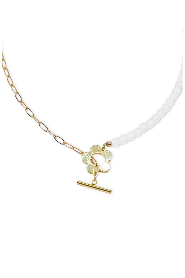 Beaded Toggle Necklace, Main, color, WHITE/ GOLD