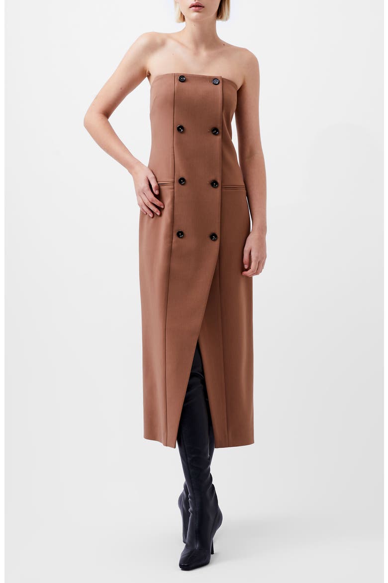 Azra Double Breasted Strapless Twill Midi Dress, Main, color, 25-CAMEL