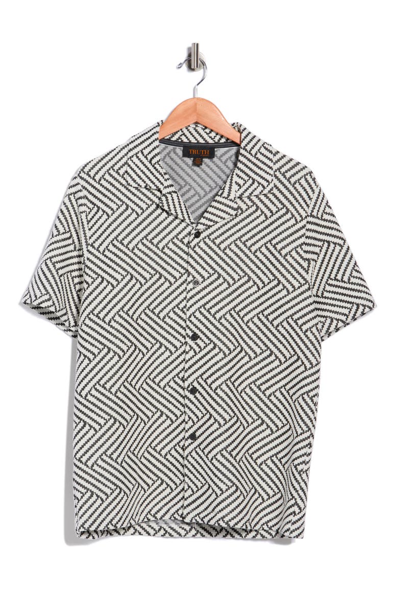 Geometric Jacquard Knit Camp Shirt, Alternate, color, IVORY/ BLACK