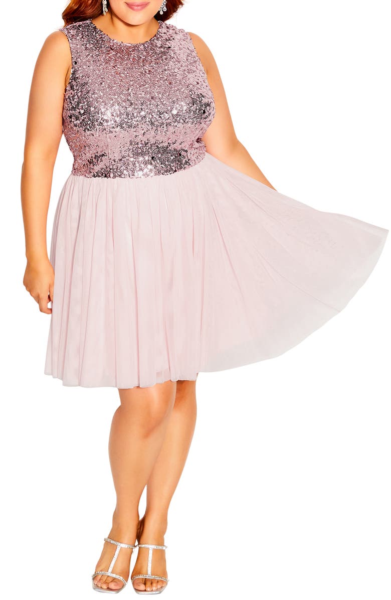 City Chic Shine Bright Sequin Fit & Flare Dress, Main, color, 