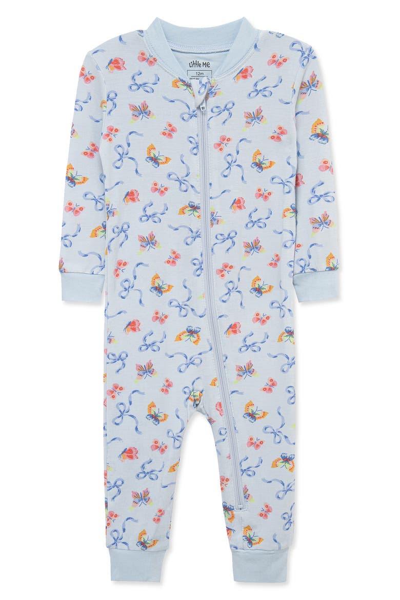 Butterflies & Bows Stretch Viscose Zip One-Piece Pajamas, Main, color, BLUE