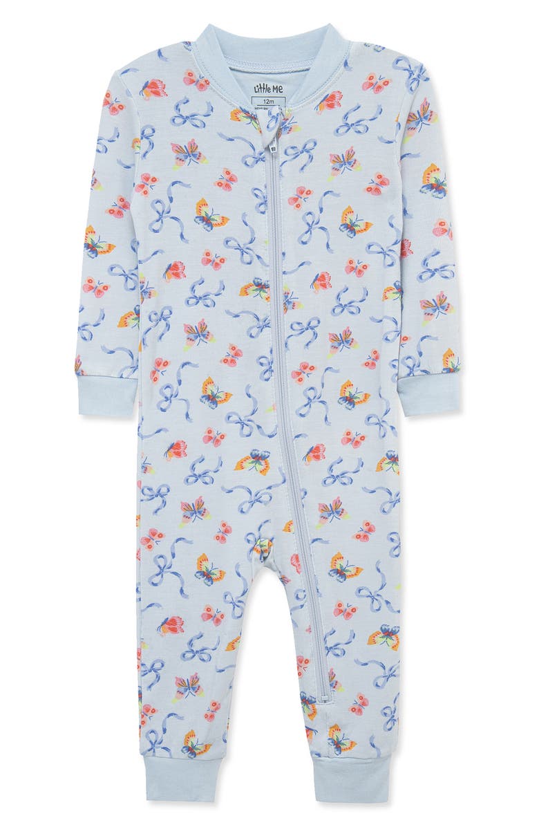 Little Me Bow Snug Fit One-Piece Pajamas, Main, color, Blue