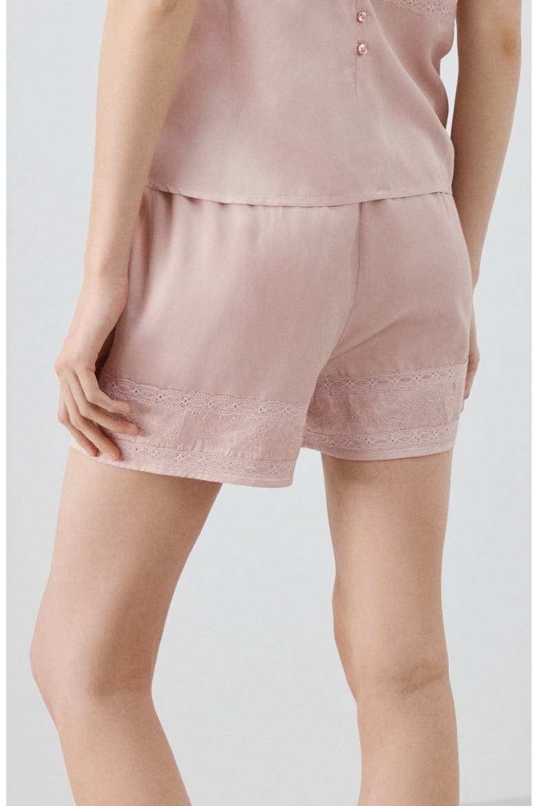 Lace Detail Short Pajama Bottoms, Alternate, color, PALE PINK