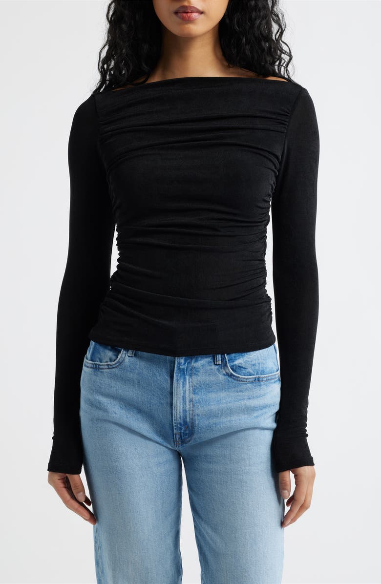 Reformation Berlin Ruched Knit Top, Main, color, Black