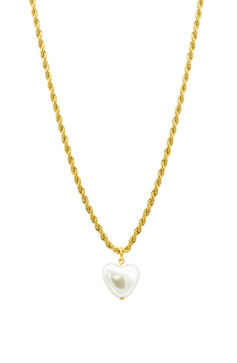 Adornia Water Resistant Imitation Pearl Heart Pendant Necklace, Main, color, Gold