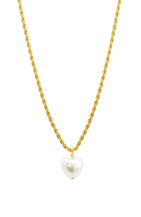 Water Resistant Imitation Pearl Heart Pendant Necklace