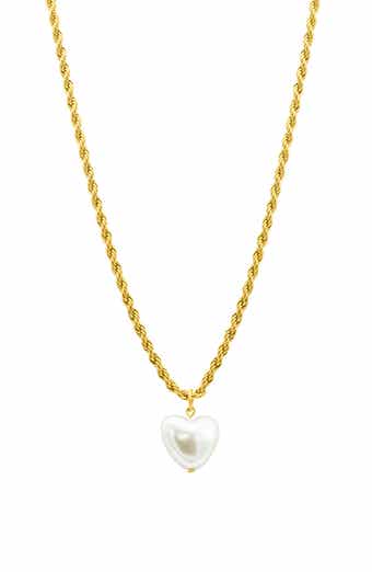 Adornia Water Resistant Imitation Pearl Heart Pendant Necklace