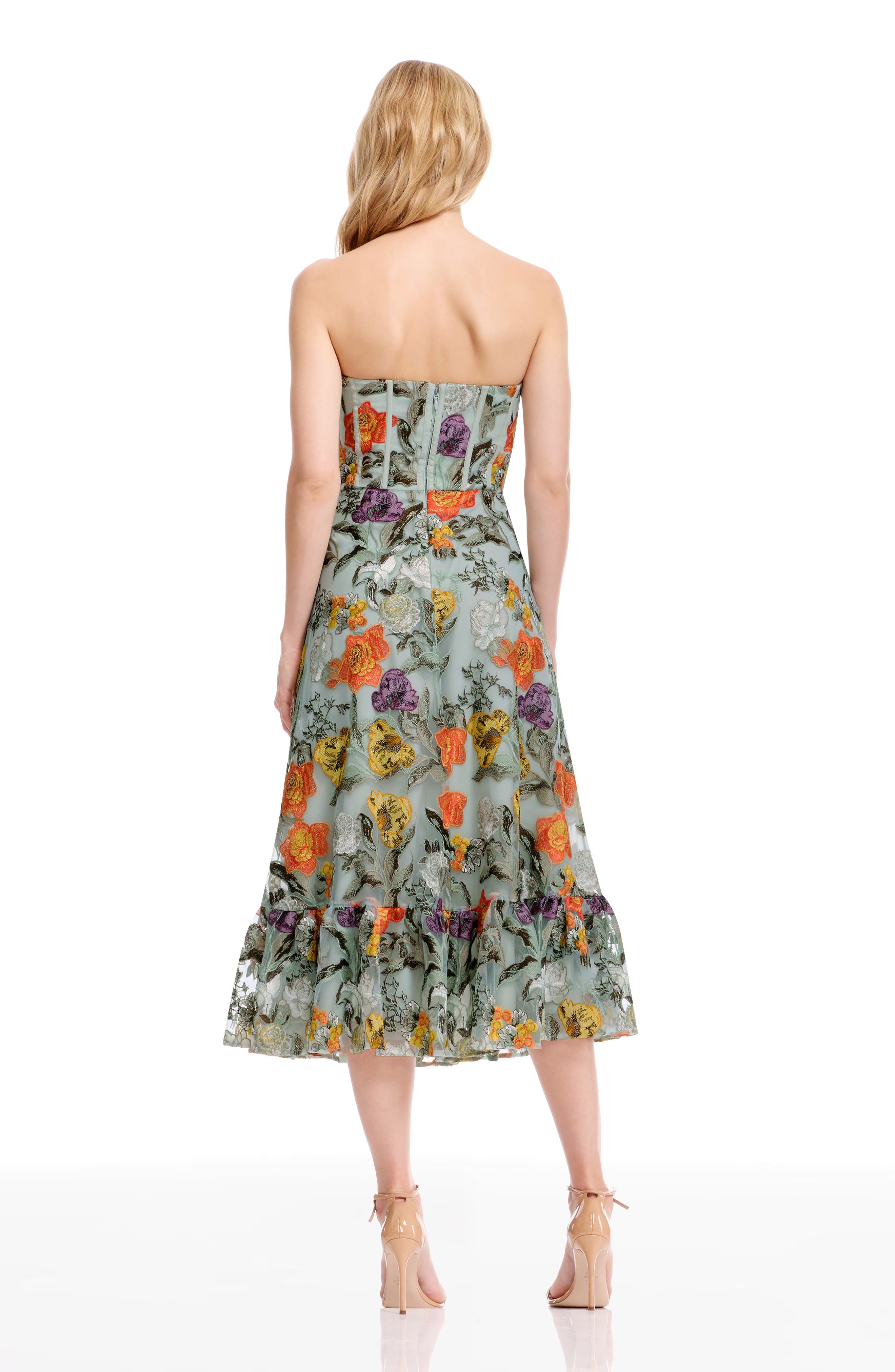 strapless floral dress knee length the Population Carina Embroidered Cocktail Dress (Women) Thanksgiving 25