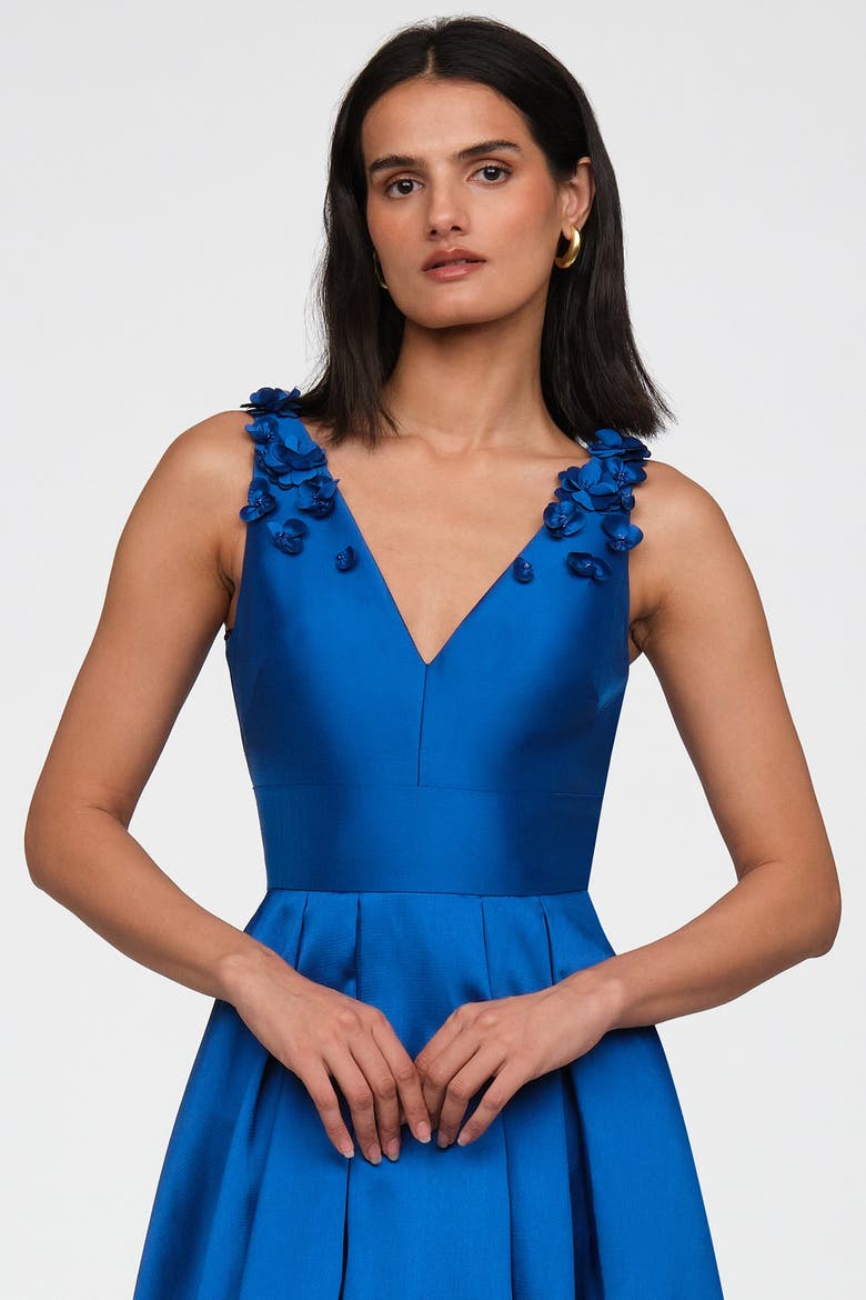 Velina Mikado V Neck Gown, Alternate, color, Sapphire Eclipse