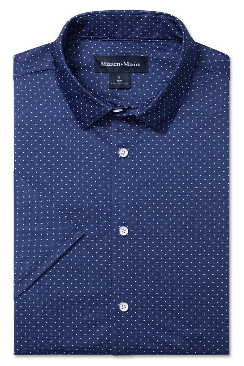 Halyard Trim Fit Dot Short Sleeve Performance Button-Up Shirt, Alternate, color, COBALT DOT