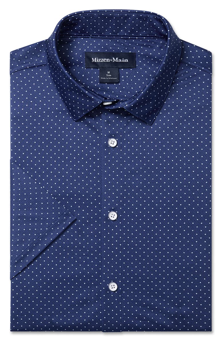 Mizzen+Main Halyard Trim Fit Dot Short Sleeve Performance Button-Up Shirt, Alternate, color, Cobalt Dot