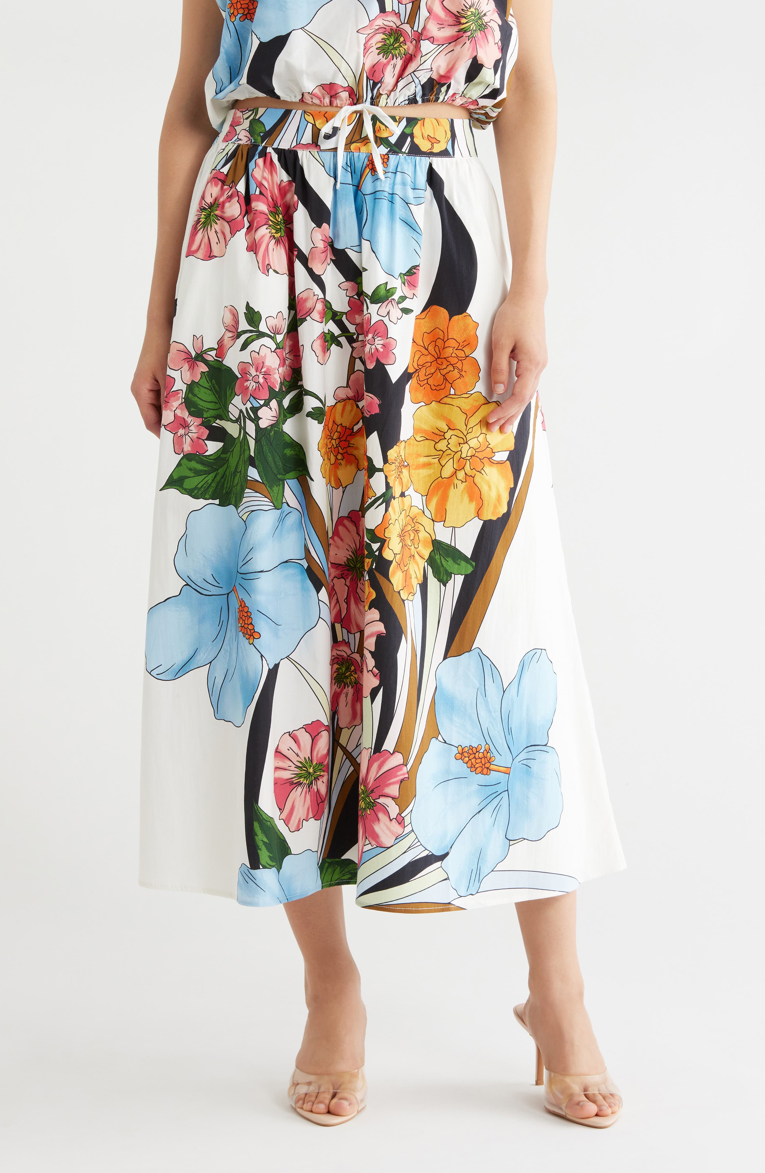 T Tahari Print Poplin Skirt