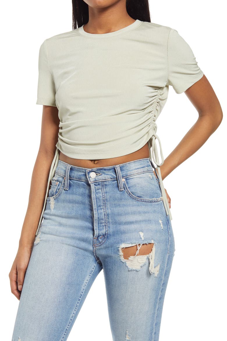 Side Tie Ribbed Tee, Main, color, SAGE