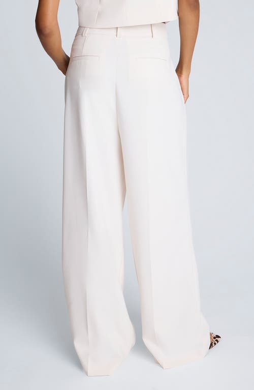 Kenneth Cole Satin High Rise Fly Front Double Pleated Wide Leg Pant In White