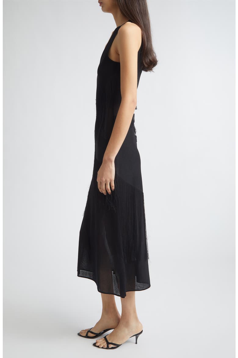 Sleeveless Fringe Knit V-Neck Midi Dress, Alternate, color, BLACK