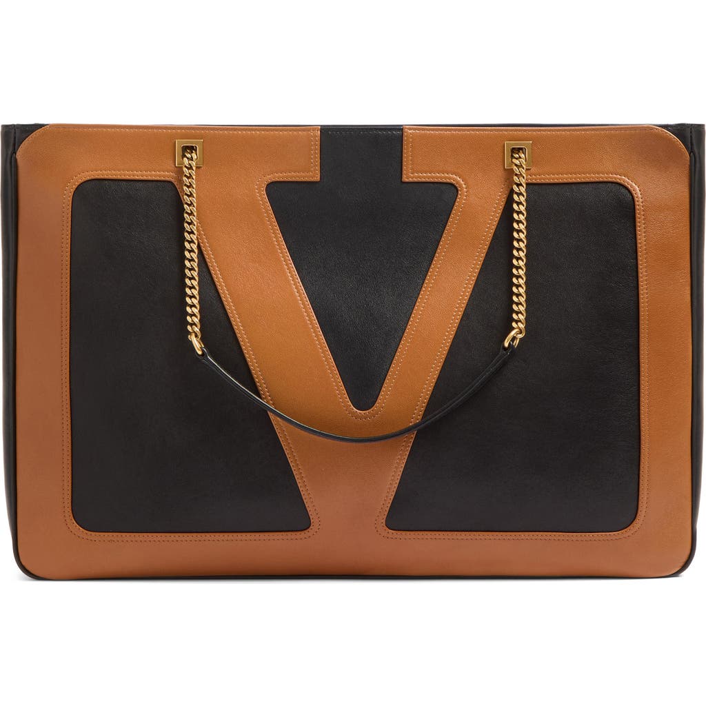 Valentino Garavani Garavani Viva Superstar Large Nappa Leather Shopping Bag Woman Black/spice Uni In Black Multi
