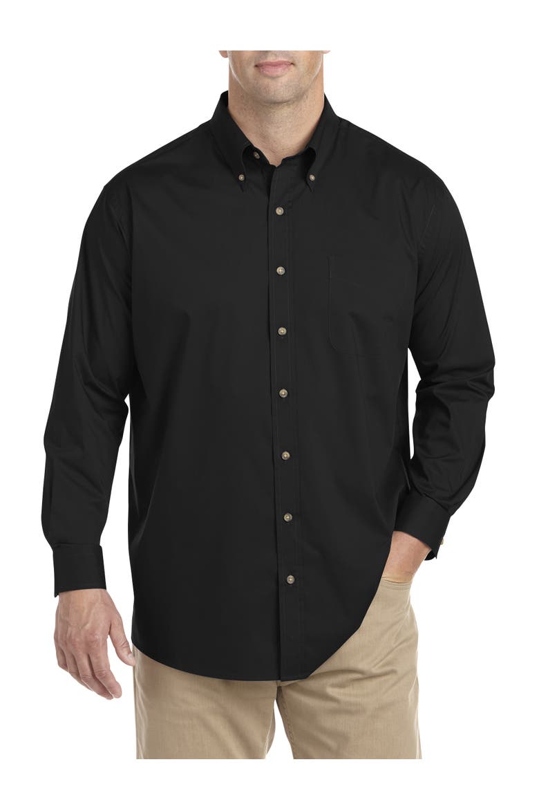 Big & Tall Easy-Care Solid Sport Shirt, Main, color, BLACK