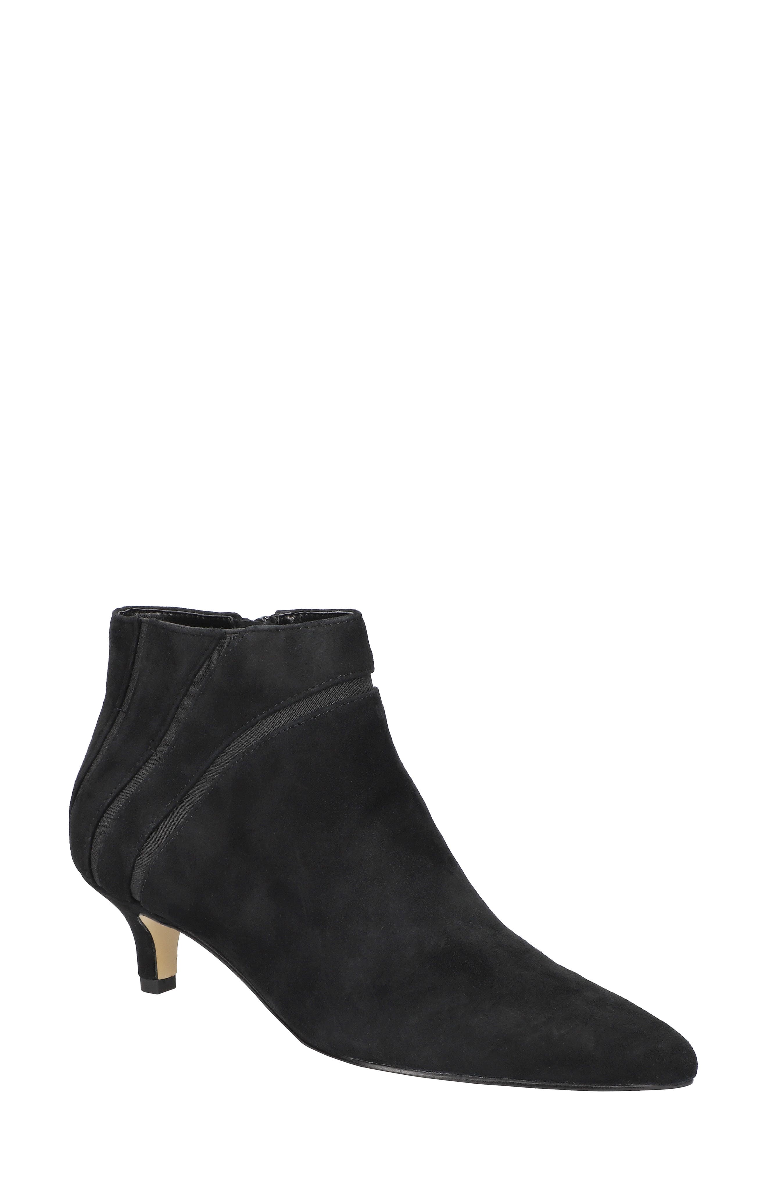 Bella Vita Faraday Kitten Heel Bootie, Main, color, Black Kidsuede Leather
