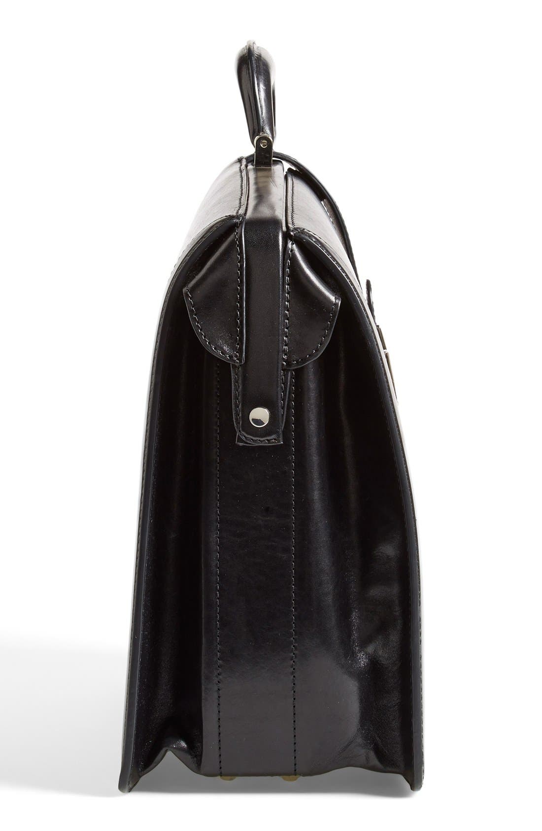 Triple Compartment Leather Briefcase, Alternate, color, BLACK