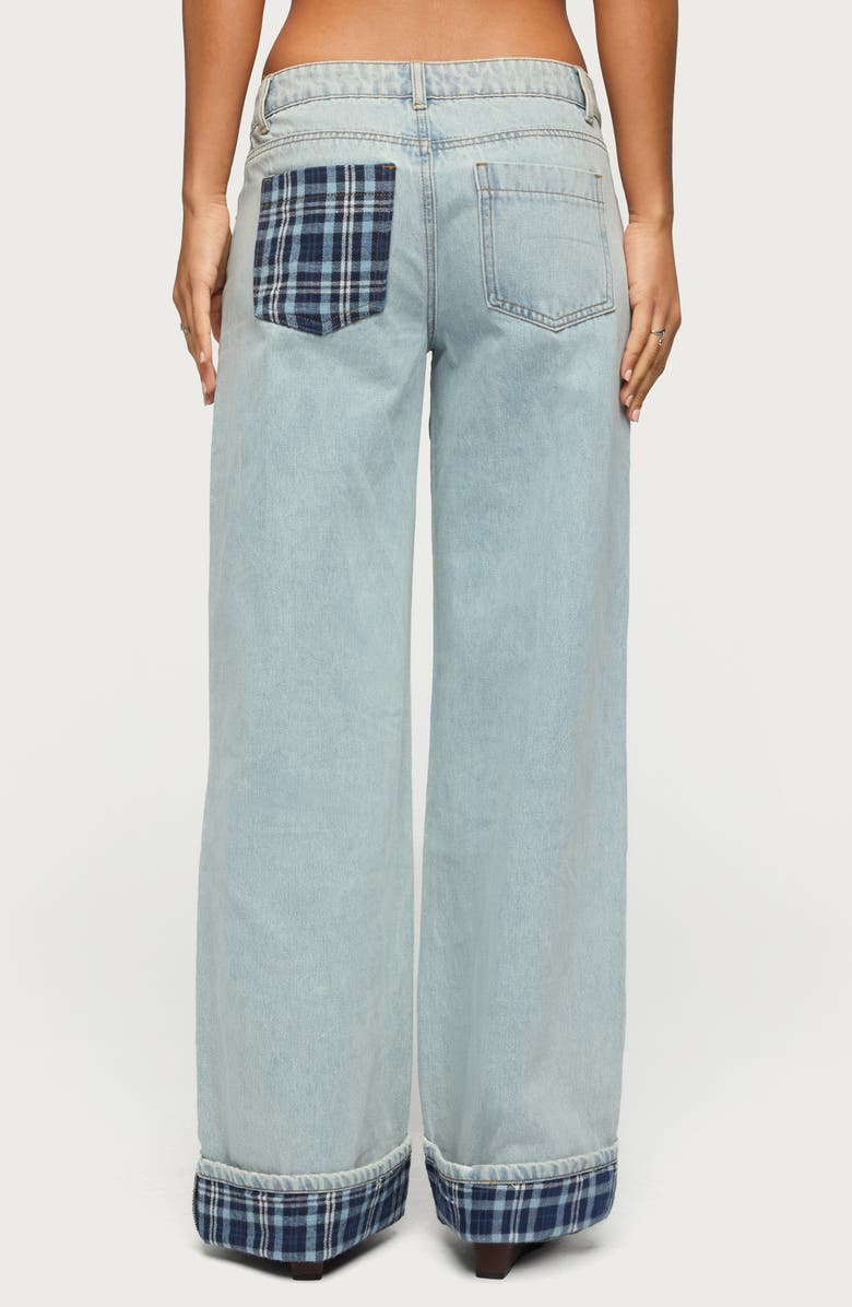 EDIKTED Plaid Low Rise Cuff Wide Leg Jeans, Alternate, color,
