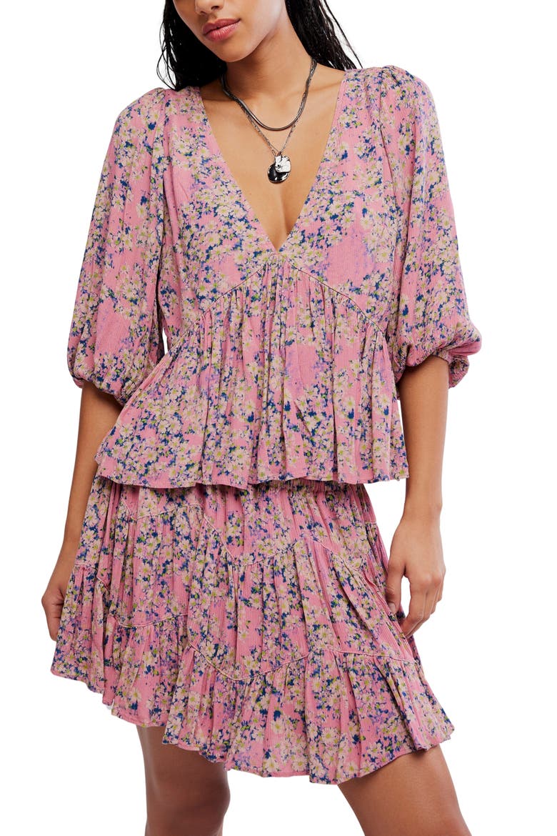 Perishing Floral Print Blouse & Skirt Set, Alternate, color, PINK COMBO