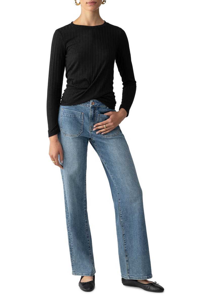 The Twist Front Rib Knit Top, Alternate, color, BLACK