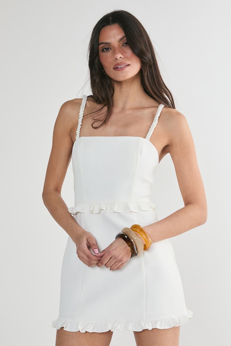 Ruched Strap Ruffle Tailored Mini Dress, Main, color, White