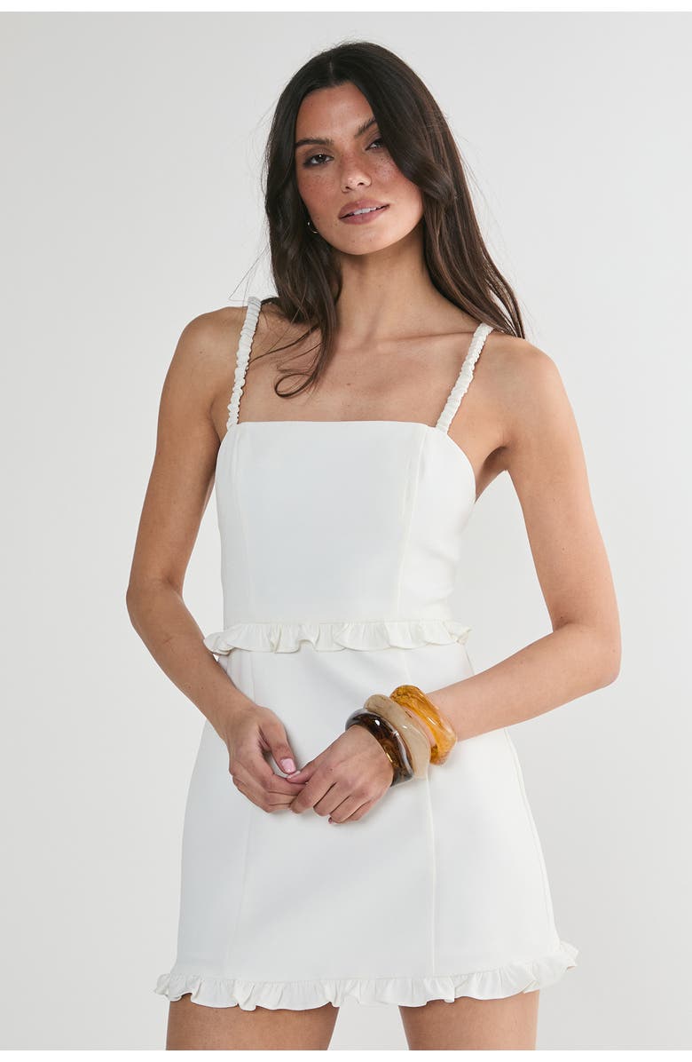 NASTY GAL Ruched Strap Ruffle Tailored Mini Dress, Main, color, White