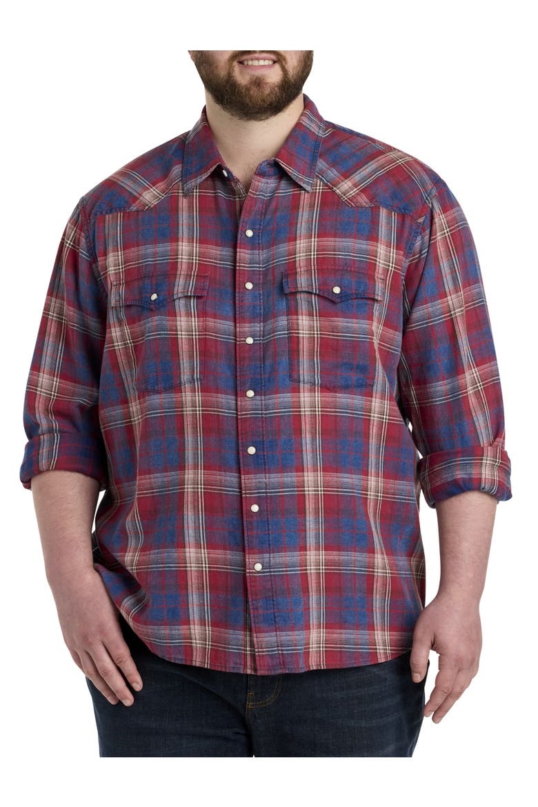 Big & Tall Indigo Plaid Western Sport Shirt, Main, color, RED MULTI