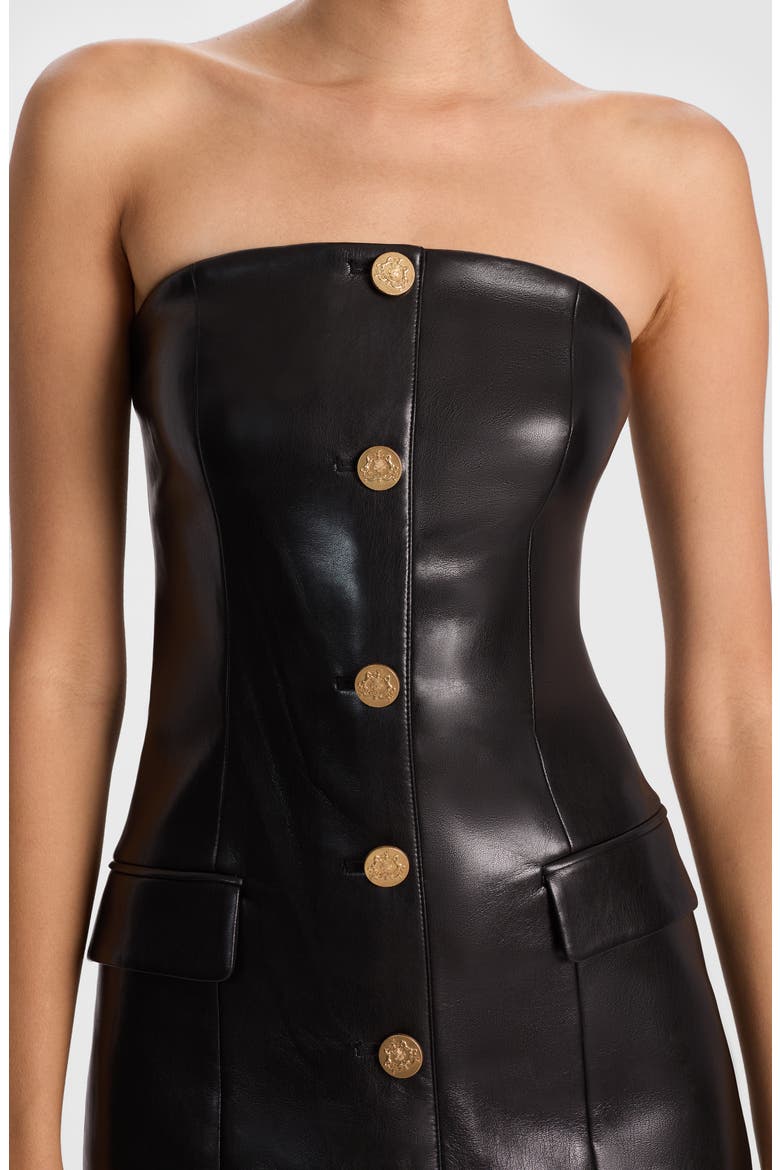 Madison Faux Leather Strapless Dress, Alternate, color, BLACK