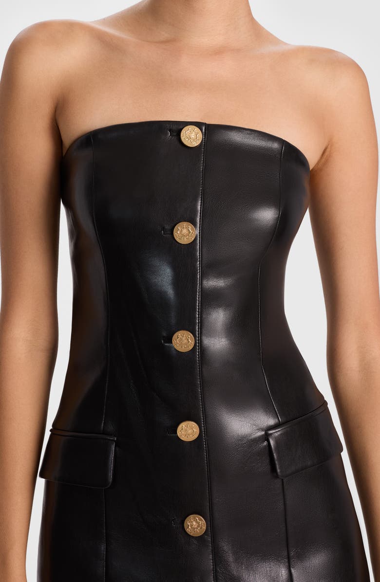 Alice + Olivia Madison Faux Leather Strapless Dress, Alternate, color, Black