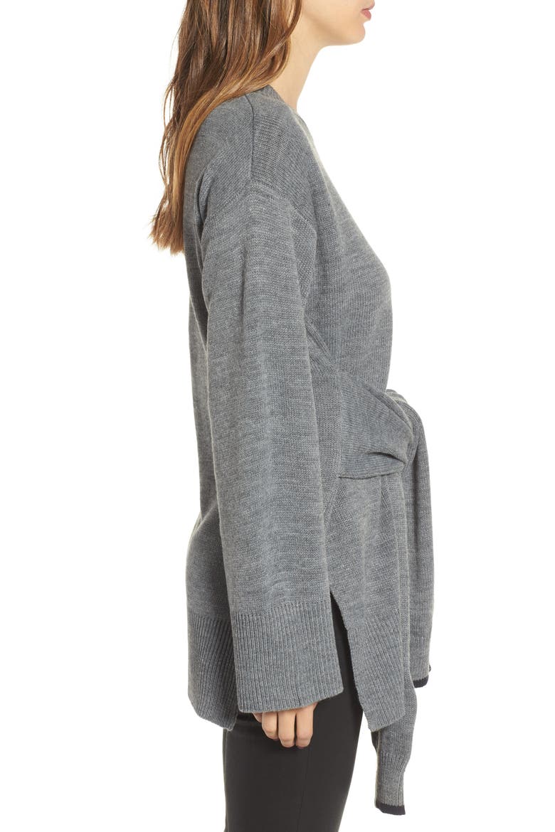 Tie Front Sweater, Alternate, color, GREY