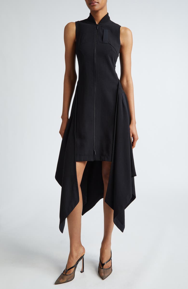 Jason Wu Collection Front Zip Handkerchief Hem Fluid Crepe Dress, Main, color,